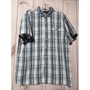 Bruno Plaid Short Sleeve Button Up Shirt Men's XL‎ Blue White Black Casual